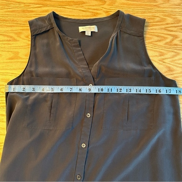 Nordstrom Collection Silk Shell Collared Tank Charcoal Grey Small - Picture 6 of 11